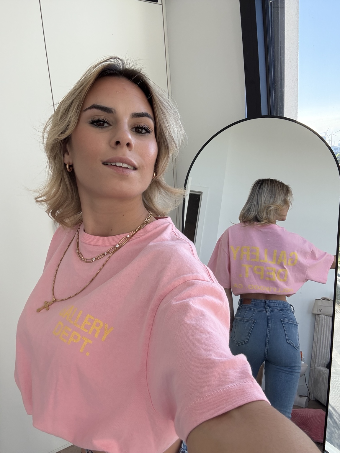 Sophie in a pink top